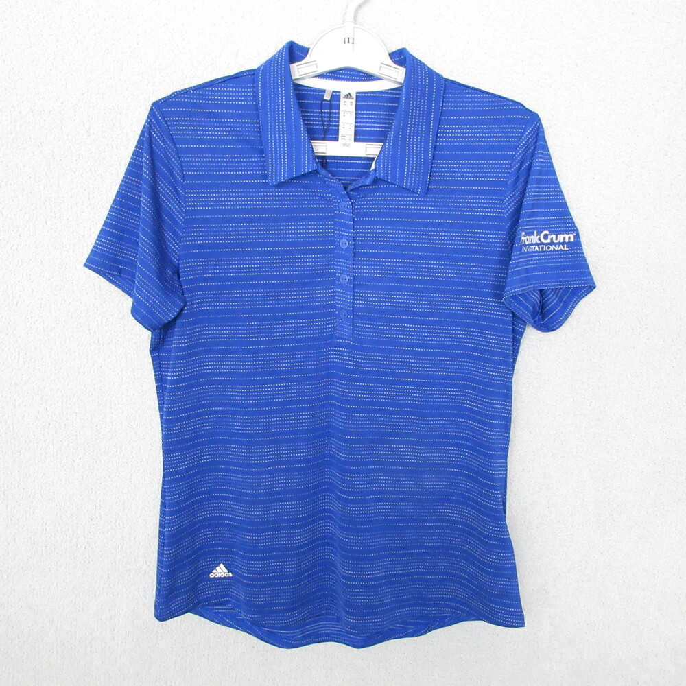 Adidas Womens Polo Shirt Size M Blue Dotted Striped‎ Golf FrankCrum Invitational